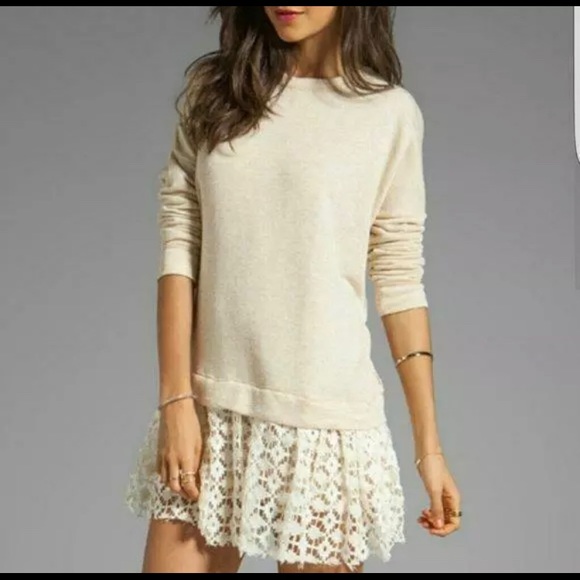 NWOT Free People Beach Shake It Down Sweatshirt Tunic with Crochet Lace